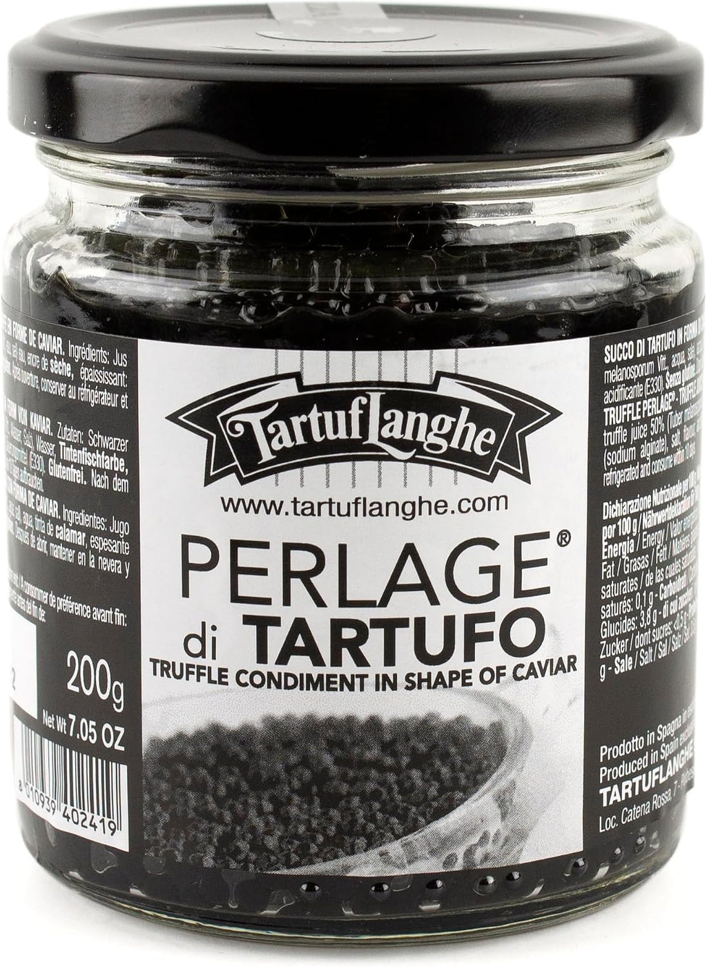 TartufLanghe Black Truffle Caviar Pearls – Luxury Italian Truffle Pearls, Perfect for Enhancing Dishes, Gourmet Gift, Imported from Italy – 200g Jar, 7.05 oz
