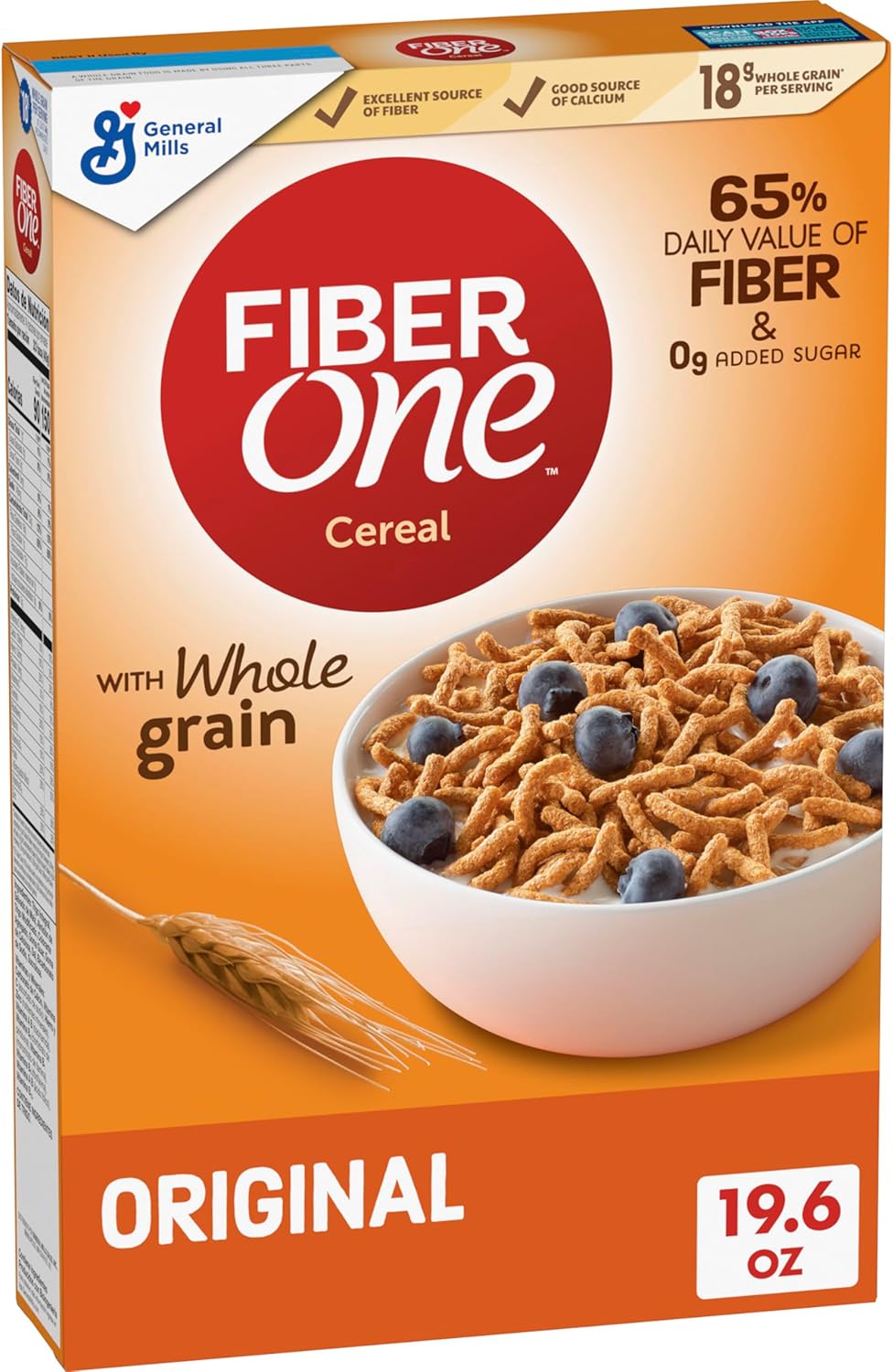 Fiber One Cereal, Original Bran, High Fiber Cereal Made with Whole Grain, 19.6 oz
