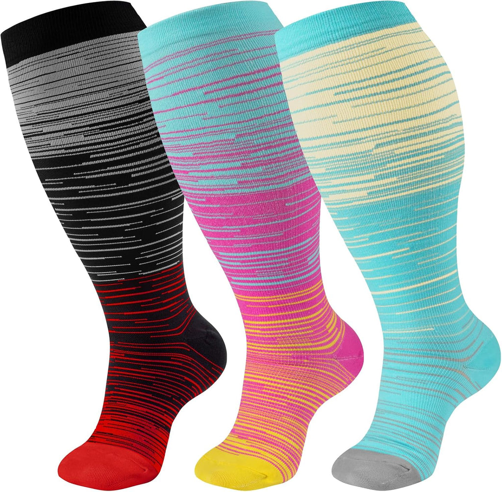 Plus Size Compression Socks Wide Calf for Women & Men 20-30 mmhg-Extra Wide Calf Knee High Support Socks