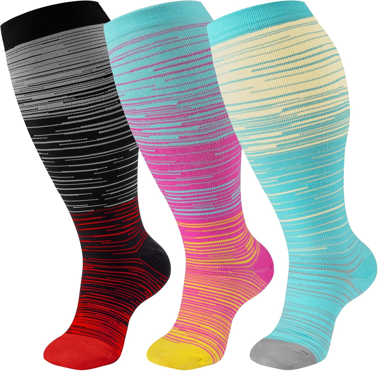 Plus Size Compression Socks Wide Calf for Women & Men 20-30 mmhg-Extra Wide Calf Knee High Support Socks