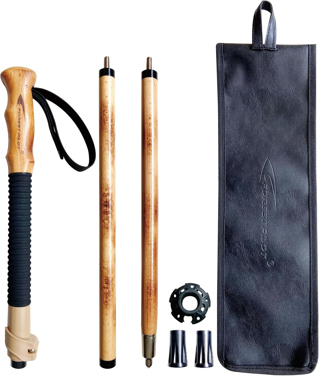 Trekking Poles- 1-pc Pack - Adjustable Hiking or Walking Stick –Strong, Natural Beech Wood - Quick Adjust Flip-Lock - Beech Wood Grip, Leather Strap
