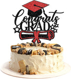 Congrats Grad Cake Toppers - Graduation Party Decorations Ideas - 2025 Graduation Decorations-High School College GraduationParty Supplies (Black red)