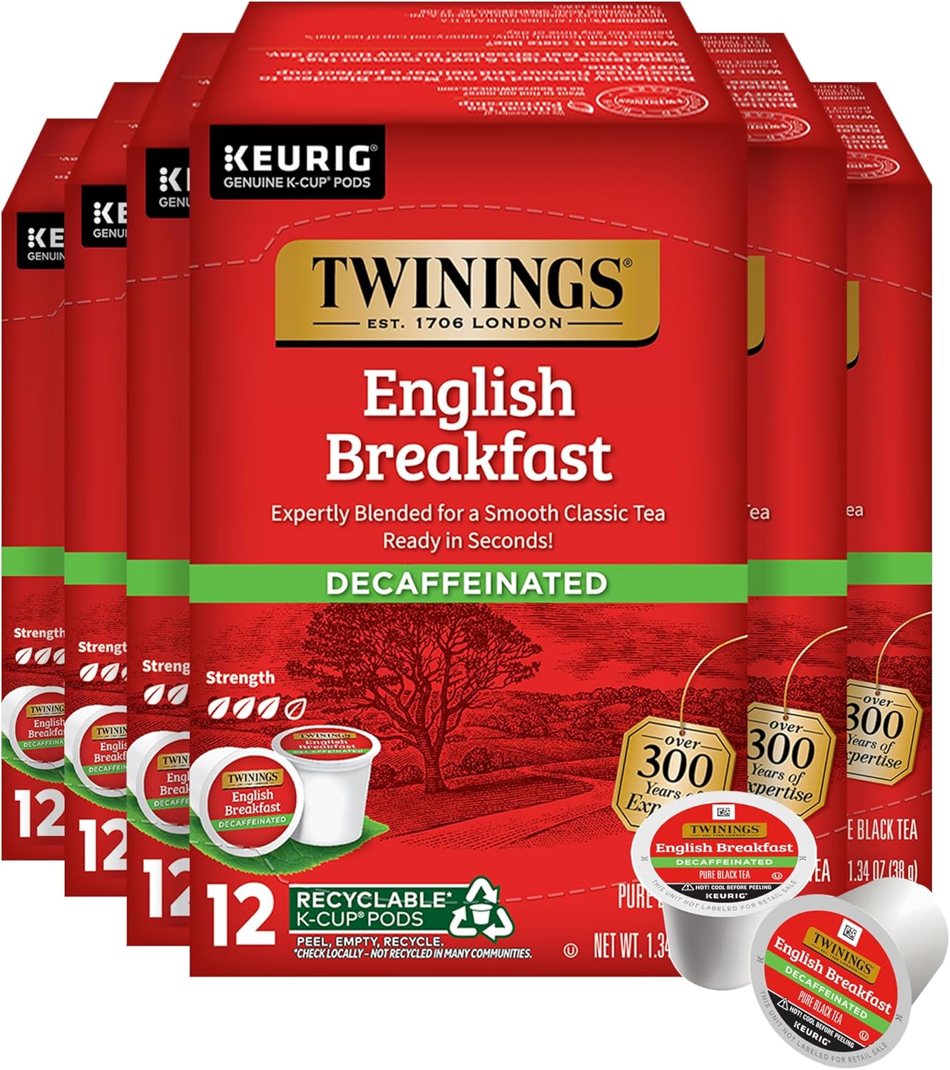 Twinings Decaffeinated English Breakfast Black Tea 72 K-Cup Pods for Keurig, 12 Count (Pack of 6), Smooth, Flavourful, Robust, Enjoy Hot or Iced