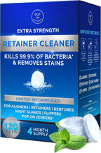 Retainer Cleaner Tablets for Invisalign Approved for Ultrasonic Cleaners -120 Denture Cleaning Tablets for Aligners, Night Guard, Mouth Guard - Denture Cleaner Tablets 4-Month Supply