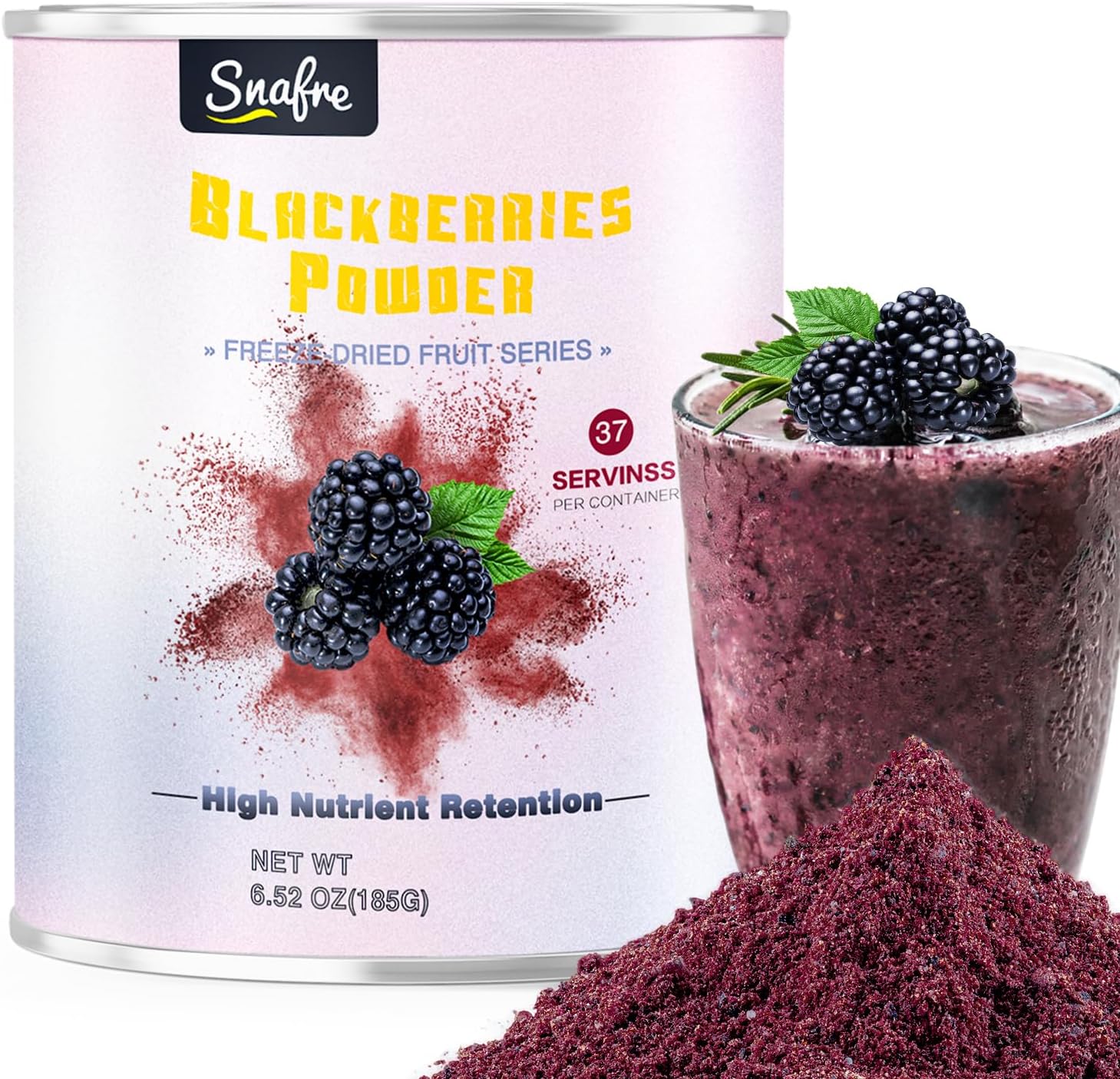 Black-berry Powder, Freeze Dried Blackberries Powder, Frozen Blackberries Powde r, 6.52OZ/185G No Sugar or Added, For Baking, Dressing, Smoothies, Beverages, Cereals, Yogurt