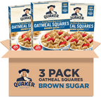 Quaker Oatmeal Squares Breakfast Cereal, Brown Sugar, 14.5oz Boxes (3 Pack)