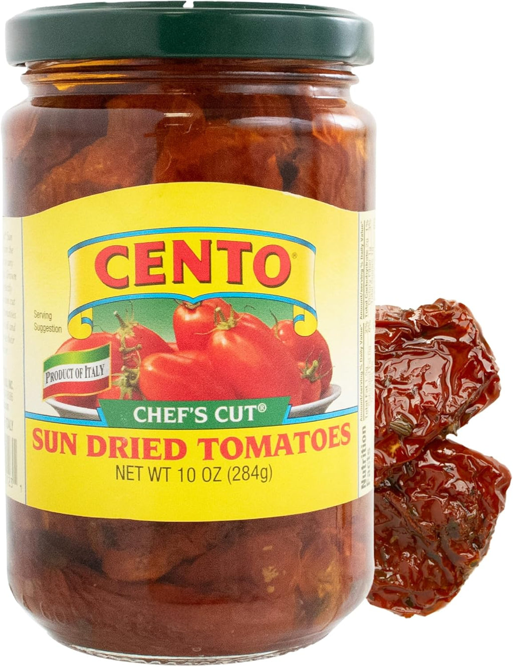 Cento Chefs Sun Dried Tomatoes in Oil & Spices for Pasta, Salad & Antipasto - Grown and Processed in Italy - Gluten-Free, Non-GMO, Low Sodium Italian Tomatoes - 10 Ounce Jar