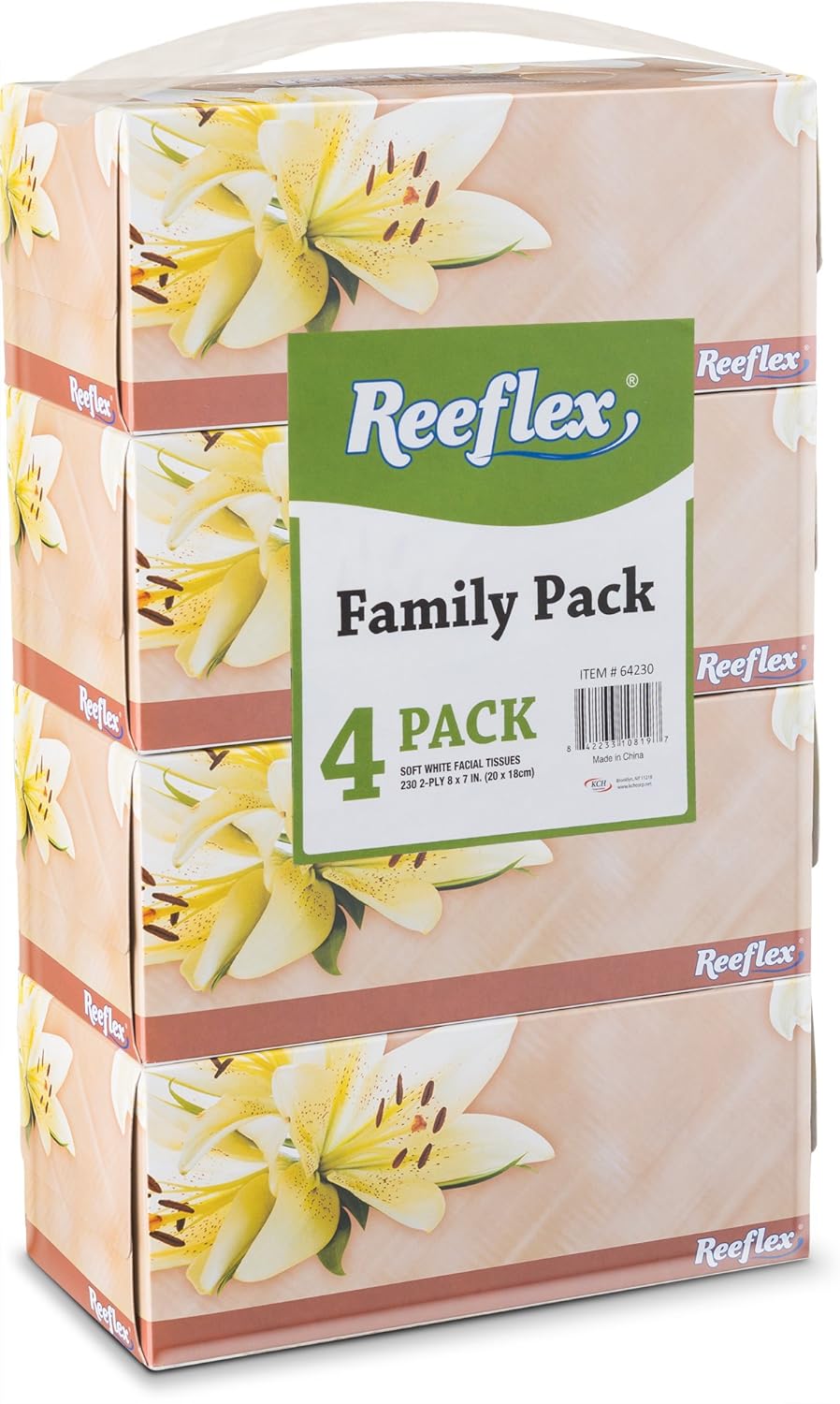 Reeflex Premium Facial Tissues 230 Sheets Per Box, 2-Ply Soft Touch, Gentle and Durable in A Stylish Box - 4 Total Boxes, 920 Sheets Family Pack