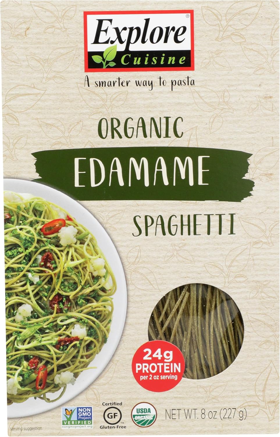 Explore Cuisine Organic Edamame Spaghetti - 8 oz - Easy-to-Make Pasta - High in Plant-Based Protein - Non-GMO, Gluten Free, Vegan, Kosher - 4 Servings