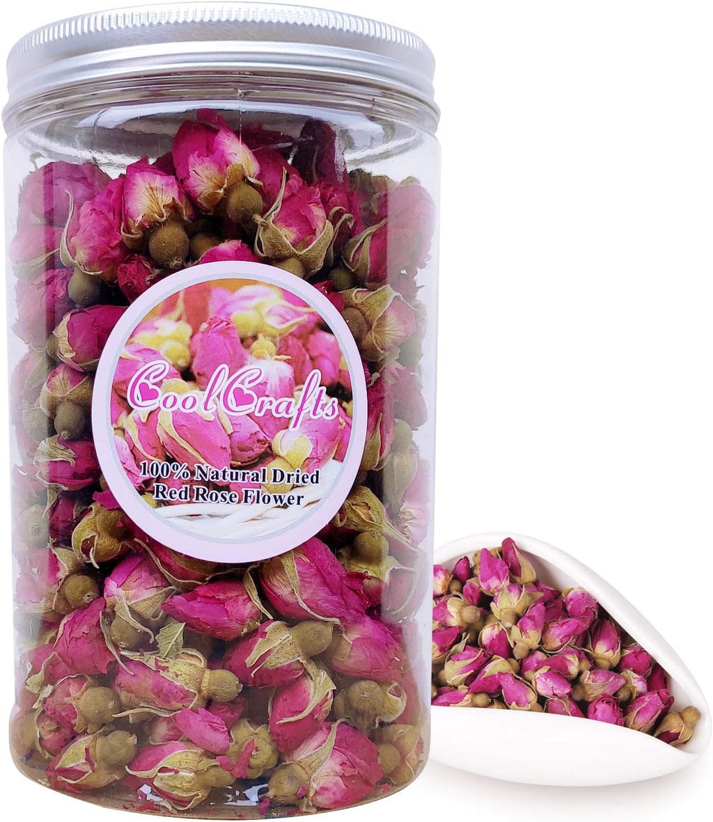 Dried Rose Buds Edible Fragrant Dried Flowers for Tea, Baking, Crafts, Potpourri - Red Rose Buds 3.5oz