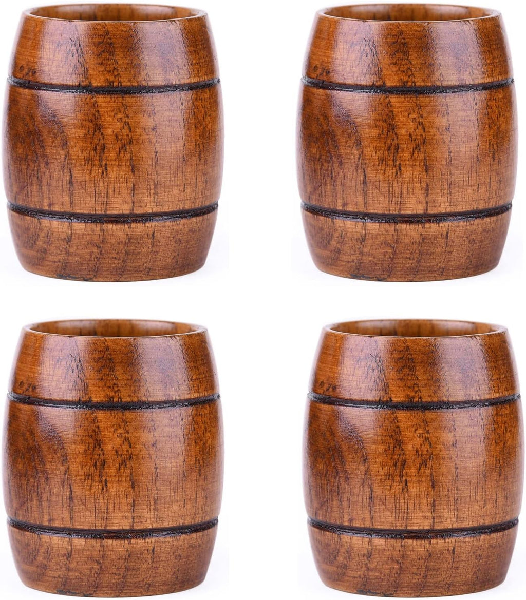 Barrel Shape Wooden Tea Cups 51-100ML Top-Grade Natural Solid Wood Tea Cup Wine Mug for drinking Tea Milk Coffee Wine Beer Hot Drinks, Pack of 4