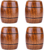 Barrel Shape Wooden Tea Cups 51-100ML Top-Grade Natural Solid Wood Tea Cup Wine Mug for drinking Tea Milk Coffee Wine Beer Hot Drinks, Pack of 4