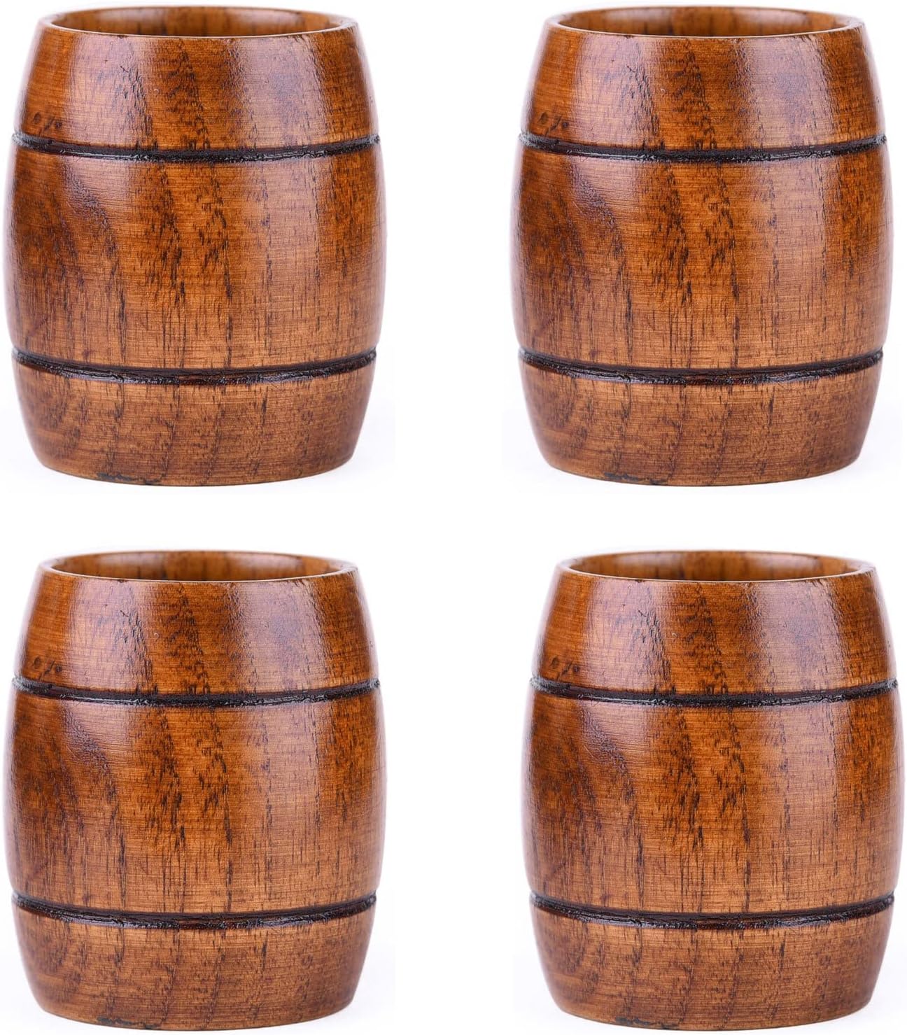 Barrel Shape Wooden Tea Cups 51-100ML Top-Grade Natural Solid Wood Tea Cup Wine Mug for drinking Tea Milk Coffee Wine Beer Hot Drinks, Pack of 4