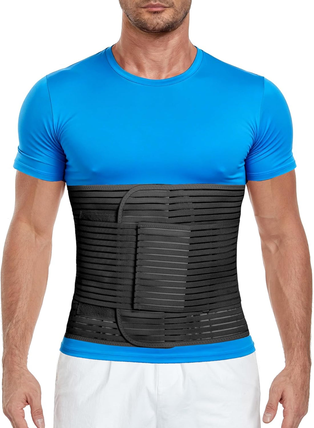 Abdominal Binder, 12-Inch Wide Elastic Belly Wrap for Men and Women, Abdominal Binder Post-Surgery, Stomach Compression Garment for Hernia Surgery, Natural Birth, Abdominal Injuries (Black,L)