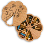 Makety Cute Pill Organizer, 7 Day Vitamin Holder with Magnetic Lid, Floral Design, Solid Oak Wood