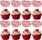 Rsstarxi 24 Pack Happy Galentine's Day Cupcake Toppers Red Glitter Sweet Heart Love You Cupcake Picks for Valentine's Day Theme Wedding Birthday Party Cake Decorations Supplies