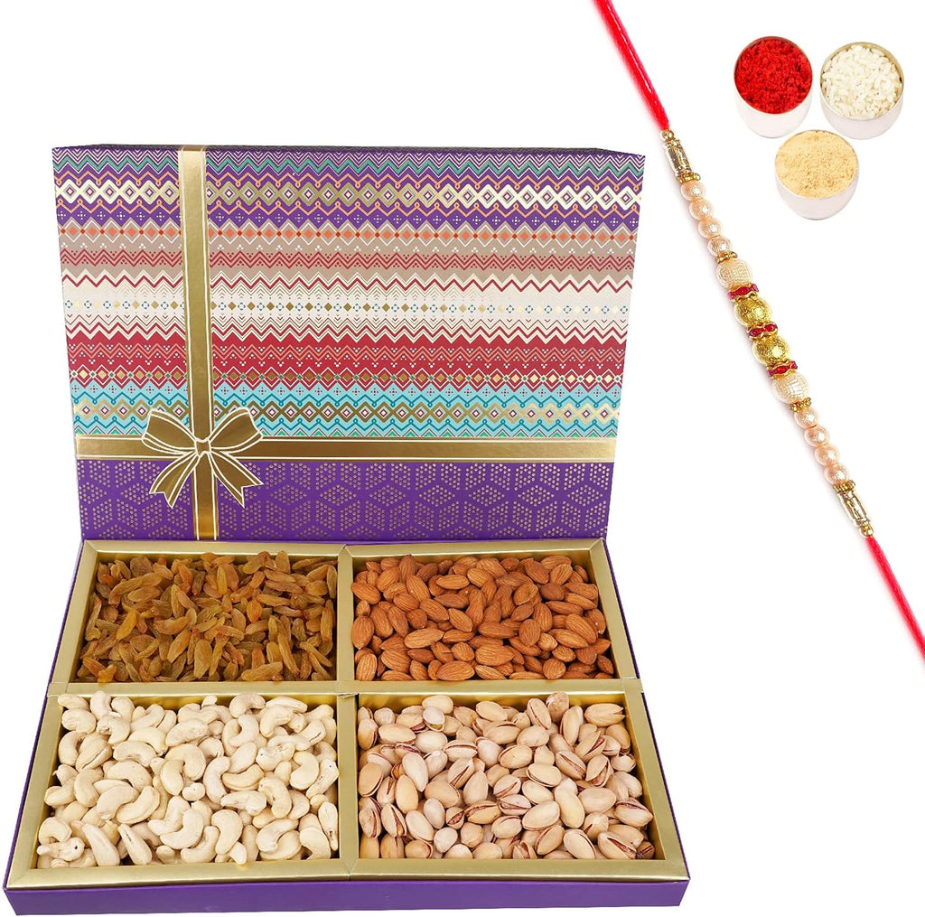 Jaiccha Ghasitaram Rakhi Gifts for Brothers Fruit n Nut Dryfruit Box 800 GMS with Pearl Rakhi