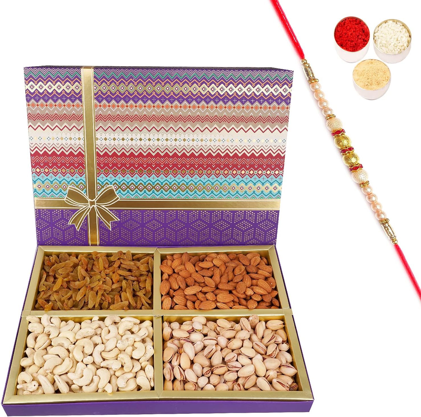 Jaiccha Ghasitaram Rakhi Gifts for Brothers Fruit n Nut Dryfruit Box 800 GMS with Pearl Rakhi