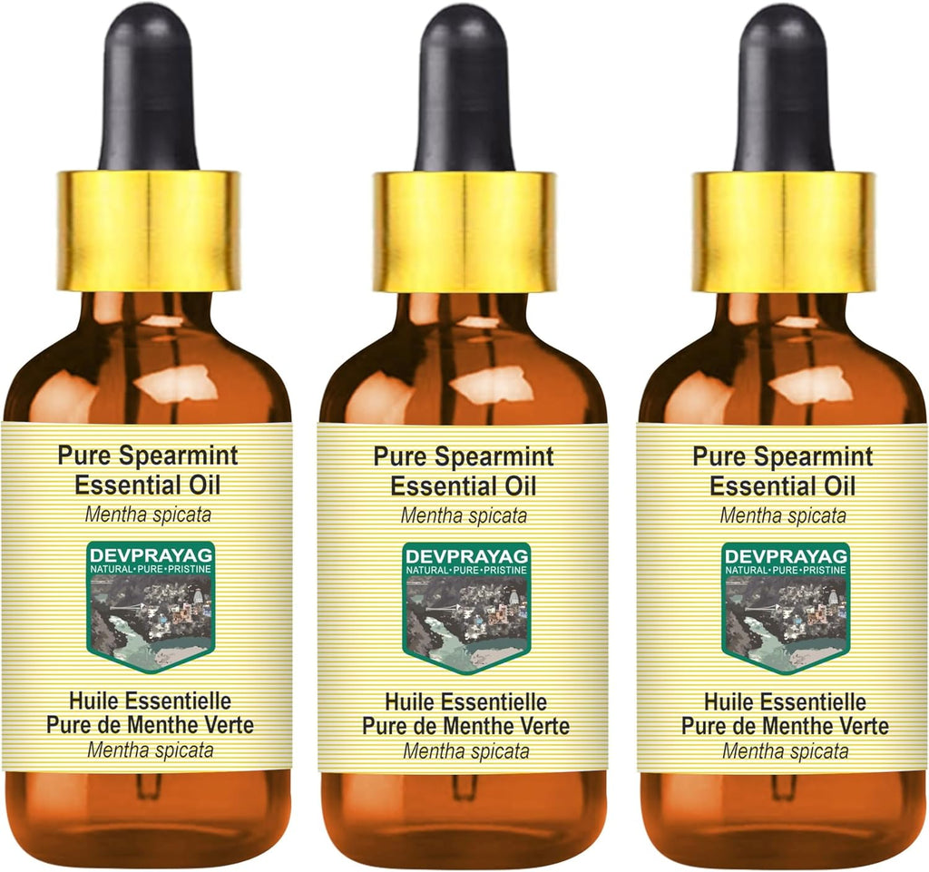 Pure Spearmint Essential Oil (Mentha spicata) with Glass Dropper Steam Distilled (Pack of Three) 100ml X 3 (10 oz)
