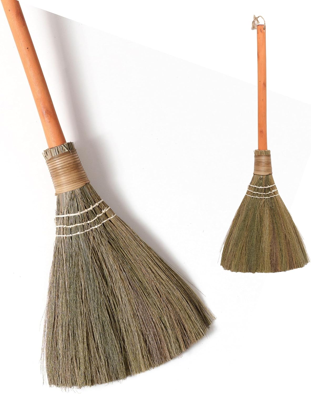 Handmade Whisk Sweeping Orange Broom - Vietnamese Straw Soft Broom - Brooms Decorative 12.2" Width, 28.35" Length