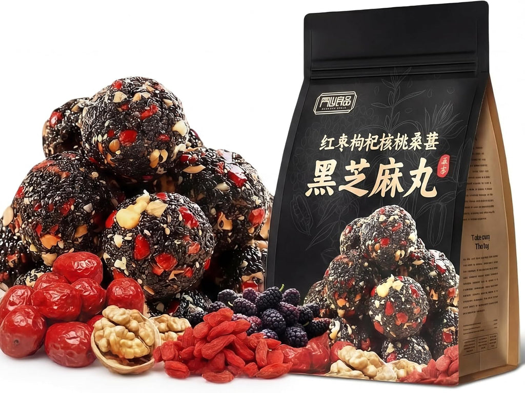 Date Goji Walnut Mulberry Black Sesame Balls| Red Dates, Goji Berries, Walnuts, Mulberries & Black Sesame, Natural Nourishing Snack, Vegan & Gluten-Free,200g