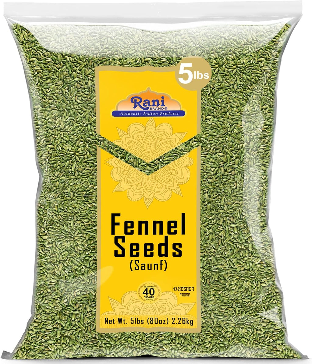 Rani Fennel Seeds (Saunf Sabut) Whole Spice 80oz (5lbs) 2.27kg Bulk ~ All Natural | Gluten Friendly | NON-GMO | Kosher | Vegan | Indian Origin
