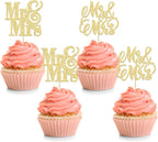 24Pcs Gold Glitter Mr & Mrs Cupcake Toppers Love Mr Mrs Bridal Shower Cupcake Picks Wedding Engagement Birthday Party Cake Decorations Supplies