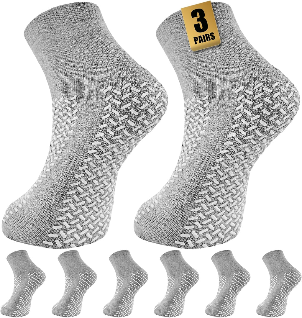 Non Slip Grip Socks, 3 Pairs Double Sided Grippy Socks, Slipper-Style Extra Traction Socks for Men & Women
