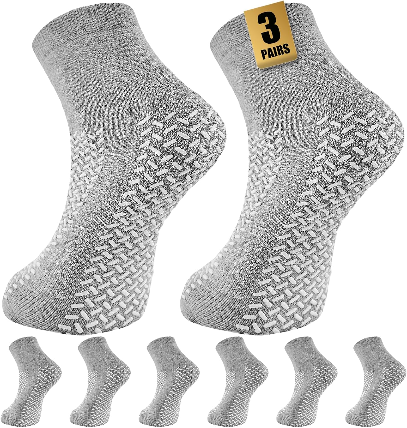 Non Slip Grip Socks, 3 Pairs Double Sided Grippy Socks, Slipper-Style Extra Traction Socks for Men & Women