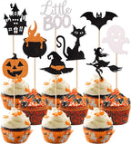 Rsstarxi 36 Pack Halloween Cupcake Toppers Glitter Bat Little Boo Pumkin Cupcake Picks Witch Hat Spooky Ghost Castle Cat Cake Decorations for Halloween Theme Baby Shower Kids Birthday Party Supplies