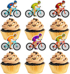 Bicycle Cupcake Toppers, Kids & Adult Birthday Party Decorations, Bike Theme Racing Party Supplies (Rainbow Glitter) 18Pcs..