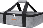LUNCIA Insulated Single Decker Casserole Carrier, Lasagna Lugger Tote Keeps Food Hot or Cold, Thermal Lunch Bag for Potluck Parties, Picnic and Cookouts, Fits 9" x 13" Baking Dish, Grey