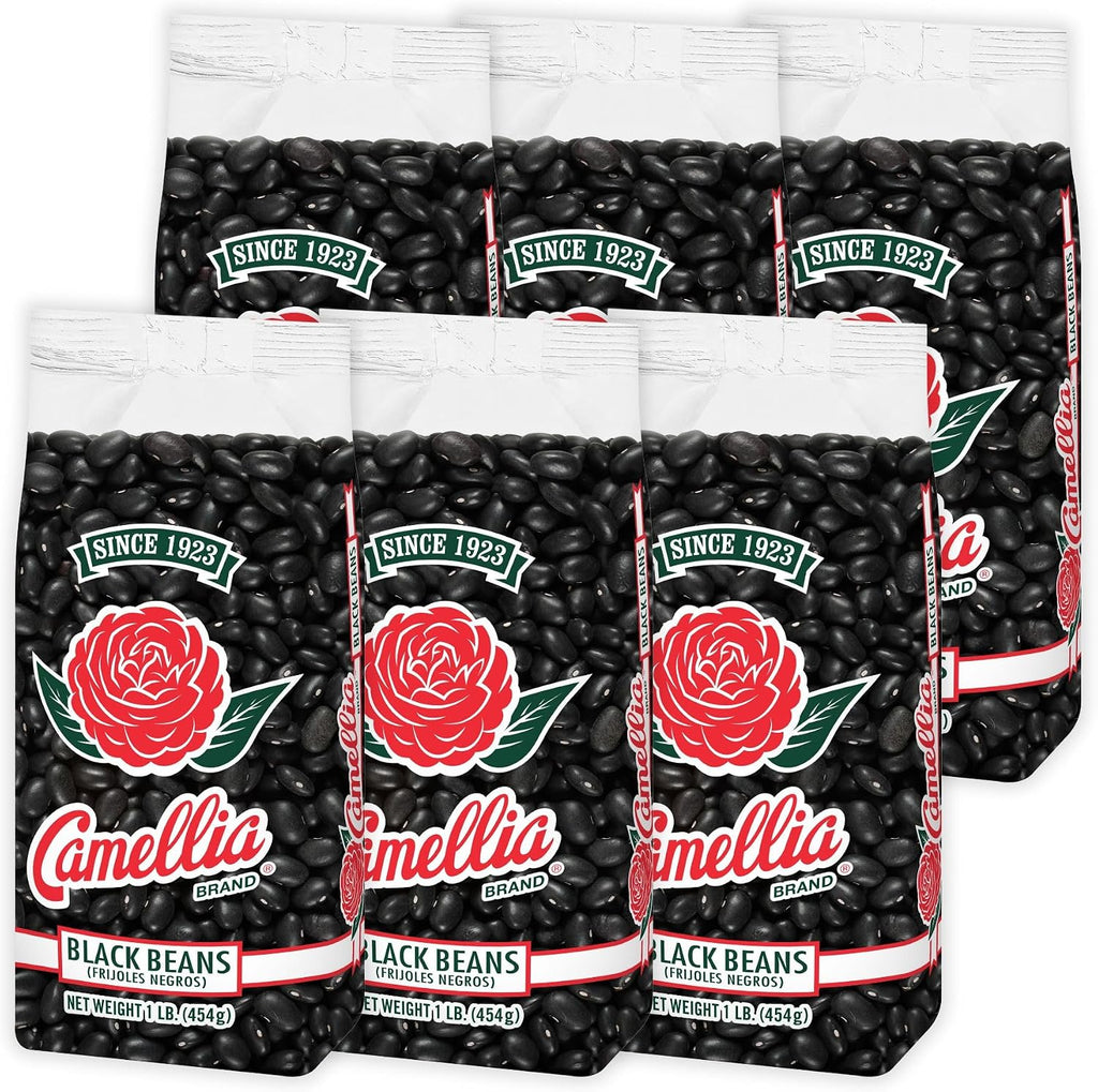 Camellia Brand Dried Black Beans, Frejoles Negros – Premium Non-GMO Black Turtle Beans for Soups, Chili, Tacos, Burritos, Rice & Peas, Latin & Southwestern Cooking – Gluten-Free, High Protein, Vegan & Vegetarian Friendly, 1 Pound (Pack of 6)