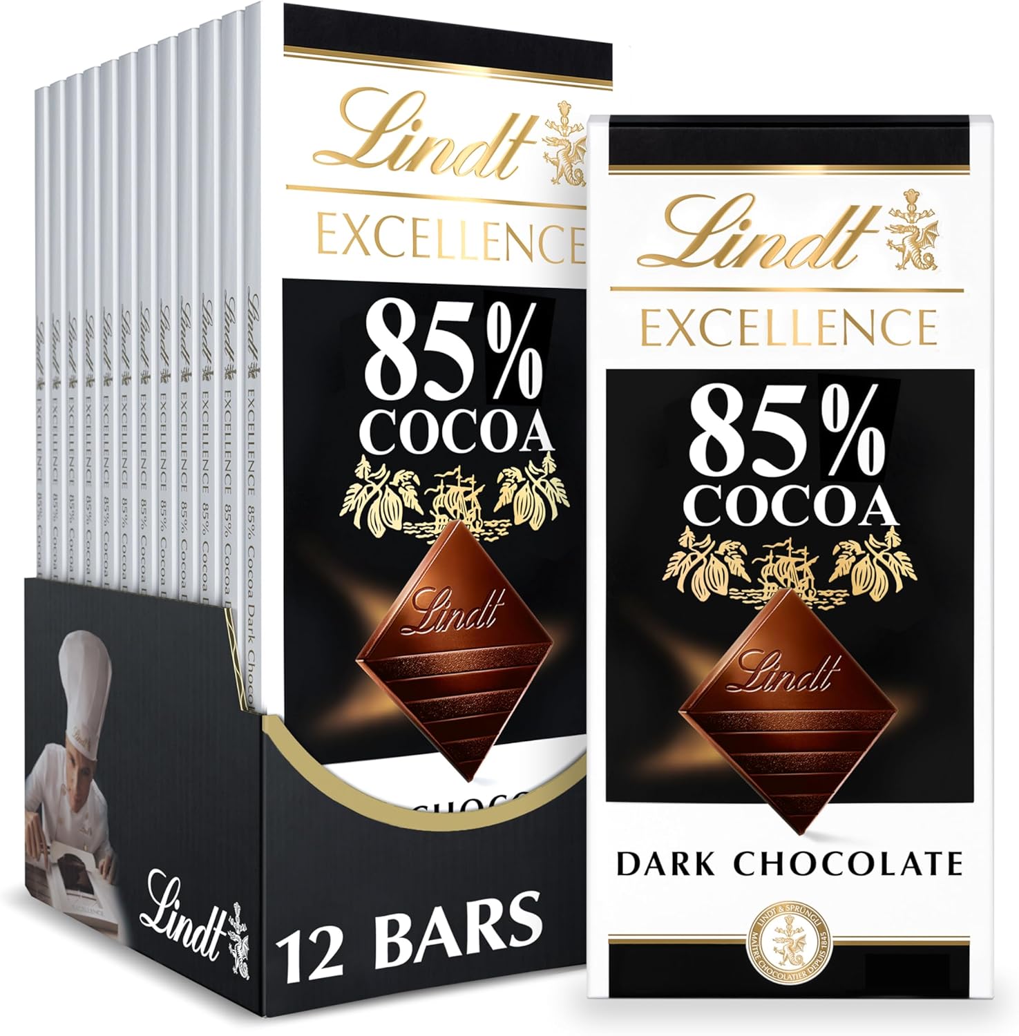 Lindt EXCELLENCE 85% Cocoa Dark Chocolate Bar, Dark Chocolate Candy, 3.5 oz. (12 Pack)