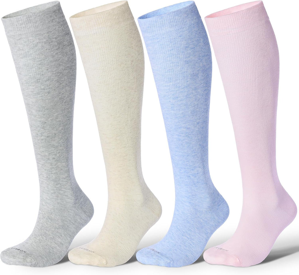 LEVSOX Cotton Compression Socks for Women Men 20-30 mmHg Knee High Cute Support Sock for Nurses Flying Pregnancy