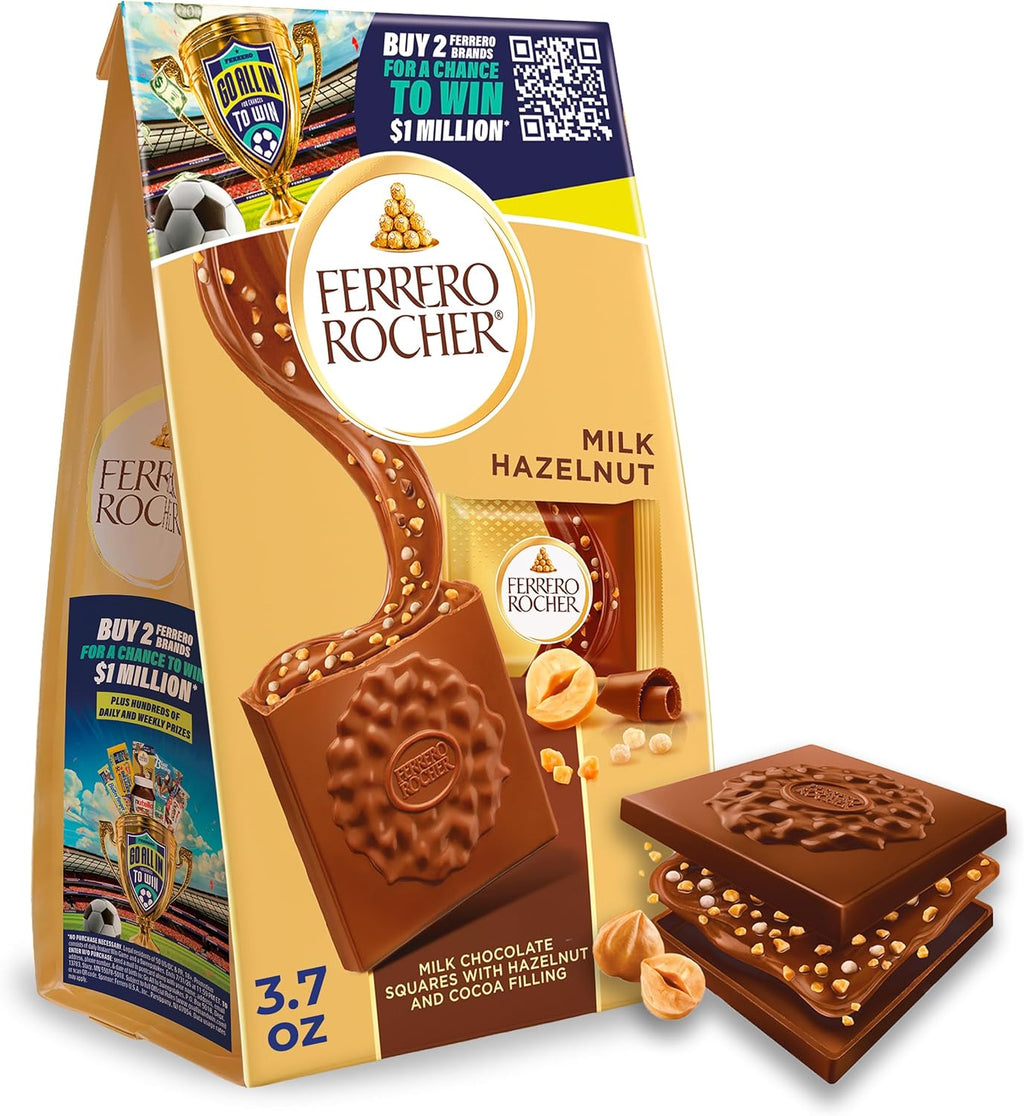 Ferrero Rocher Premium Milk Hazelnut chocolate squares, Individually Wrapped Chocolates, Great for Sharing or Gifting, 3.7 oz