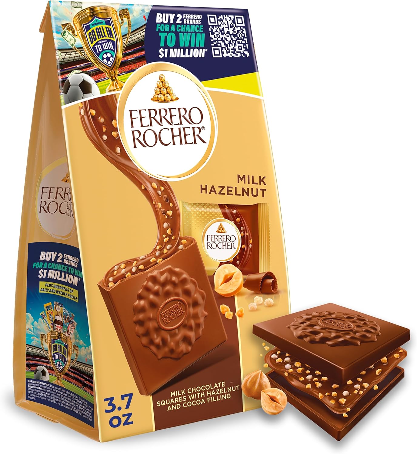 Ferrero Rocher Premium Milk Hazelnut chocolate squares, Individually Wrapped Chocolates, Great for Sharing or Gifting, 3.7 oz