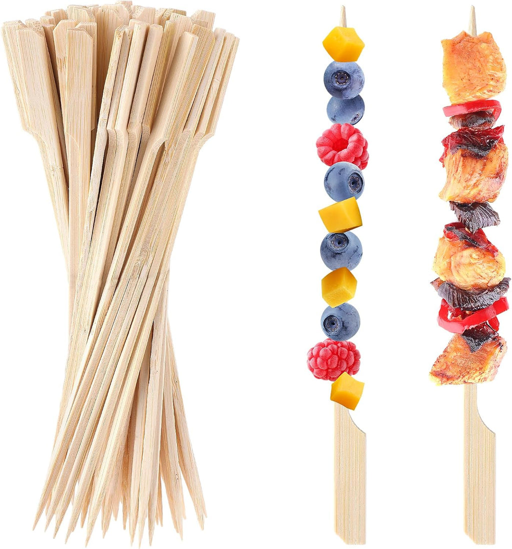 8 inch Bamboo Skewers, 100 PCS Bamboo Sticks for Cocktail Appetizer Toothpicks Kabab Skewers Picks Paddle Wooden Skewers for Cocktail, Fruit, Grilling, Drink, BBQ, Fondue(8 Inch)
