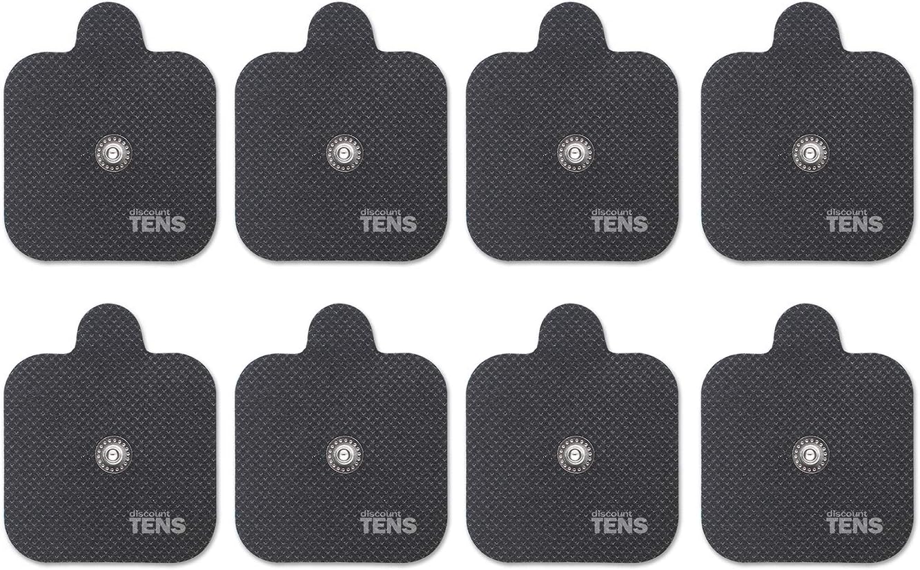 Discount TENS Brand – Easy Snap Replacement Electrodes Compatible with Compex. 8 Premium 2"x2" Replacement Pads for Compex TENS/EMS Units Edge, Sport, Elite – Durable, Reusable & Self-Adhesive