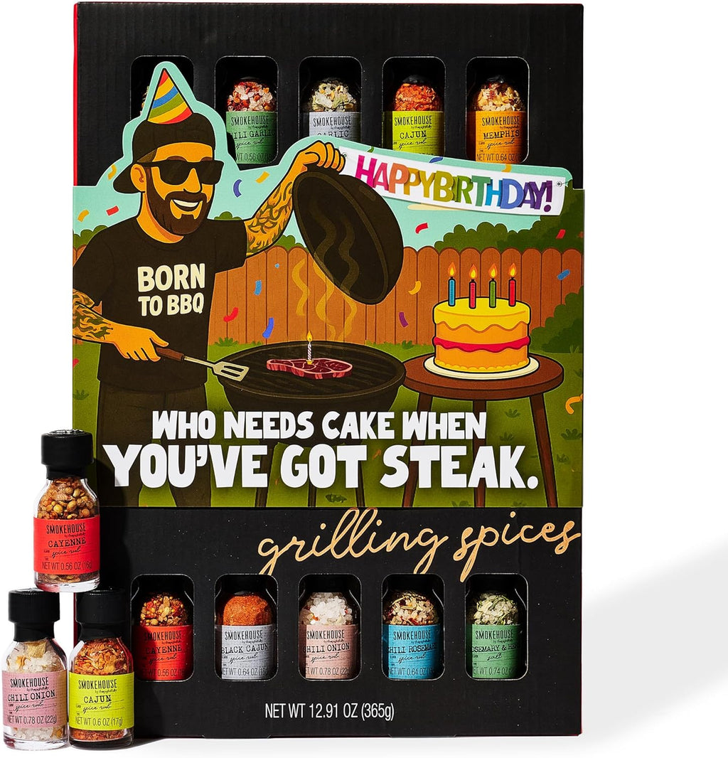 Smokehouse by Thoughtfully, Gourmet Ultimate Grilling Spice Set with Birthday Wrap, Includes 20 BBQ Seasonings & Rubs Like Chili Garlic, Italian, and Cajun, Gift for Him, Dad, or Grill Lovers