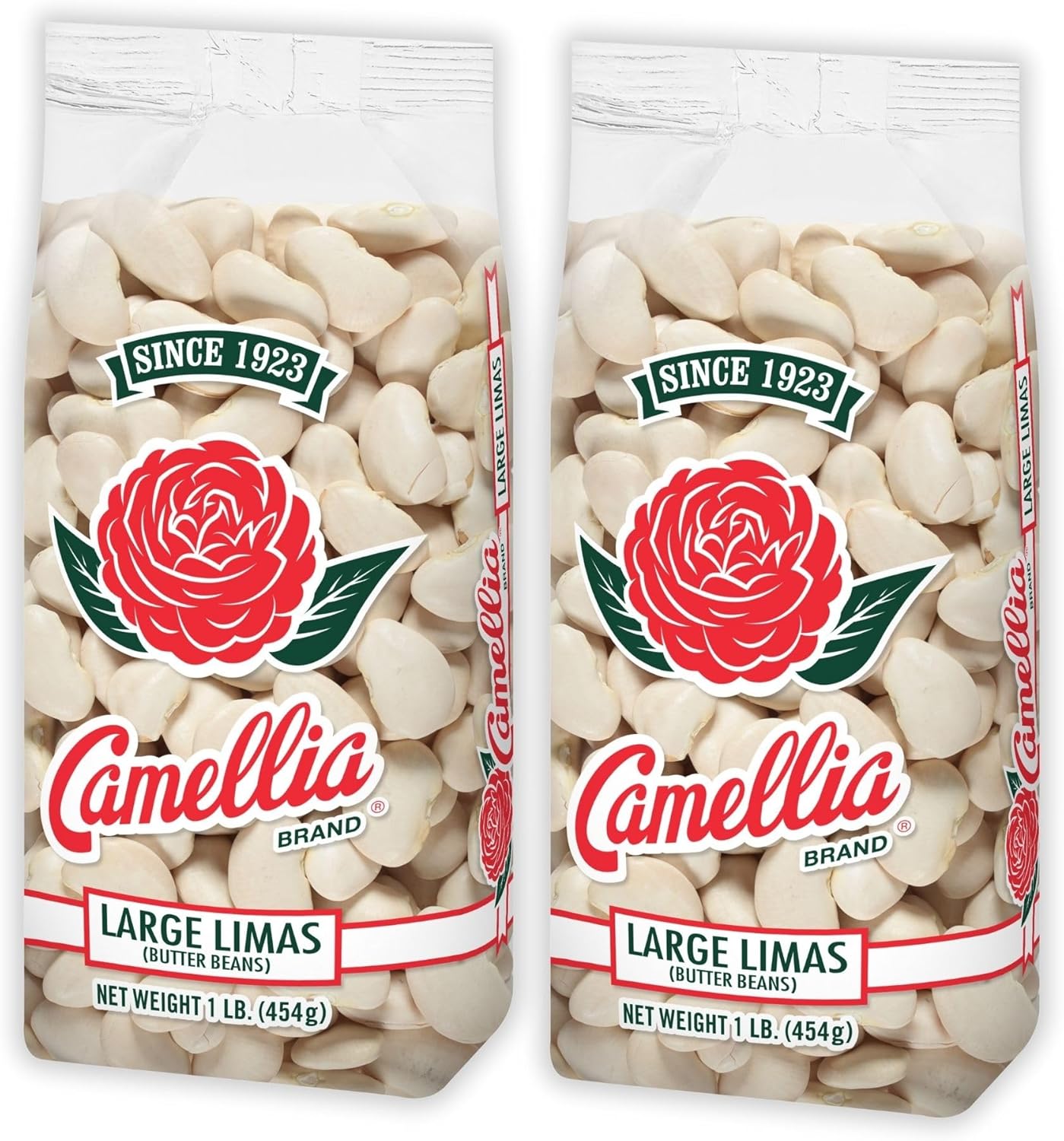 Camellia Brand Dried Large Lima Beans – Premium White Butter Beans for Southern Cooking, Soups, Stews & Casseroles – Non-GMO, Gluten-Free, Vegan, Vegetarian, High Protein, High Fiber, 1 Pound (Pack of 2)