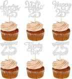 30Pcs 25th Birthday Cupcake Toppers Twenty Five Legal 25th Cupcake Picks Cheers to 25 Years Old Cake Decorations for 25th Anniversary Party Supplies Silver Glitter