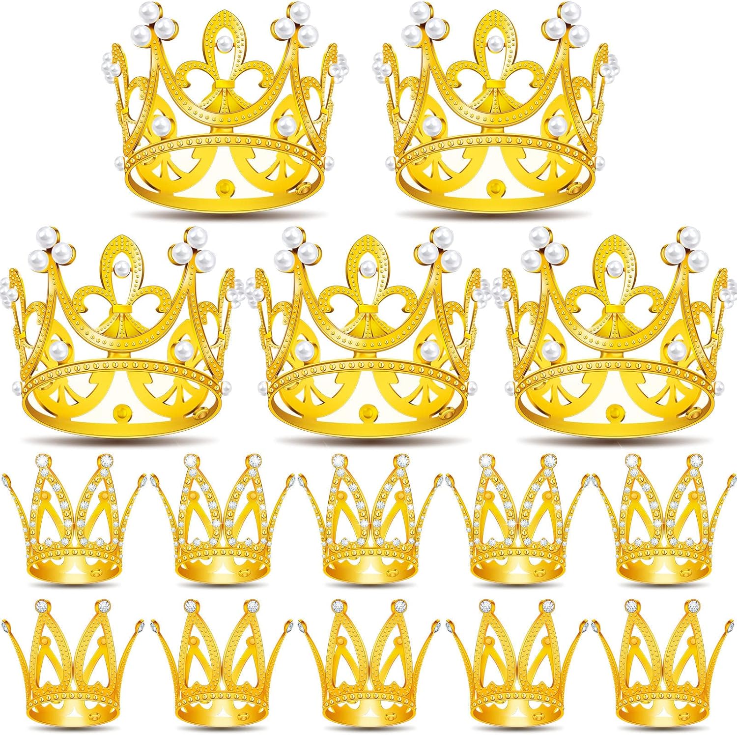 15Pcs Mini Crowns for Flower Bouquets, Mini Crown Cake Topper, Small Crystal Pearl Cupcake Toppers for Flower Arrangements Cupcake Baby Shower Birthday Party Wedding Decor