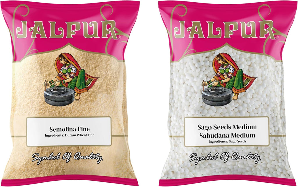 Jalpur Millers Semolina Combo Pack - Semolina Fine White 500g - Sago Seeds Medium 500g (2 Pack)