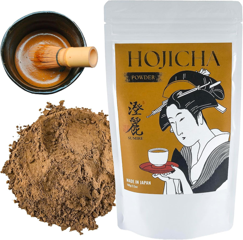 SUMIRE Premium Hojicha Powder for Lattes - Authentic Roasted Green Tea from Kagoshima, Japan - Low Caffeine & No Sugar Added - Fine Texture for Baking, Smoothies & Tea (3.5oz/100g)