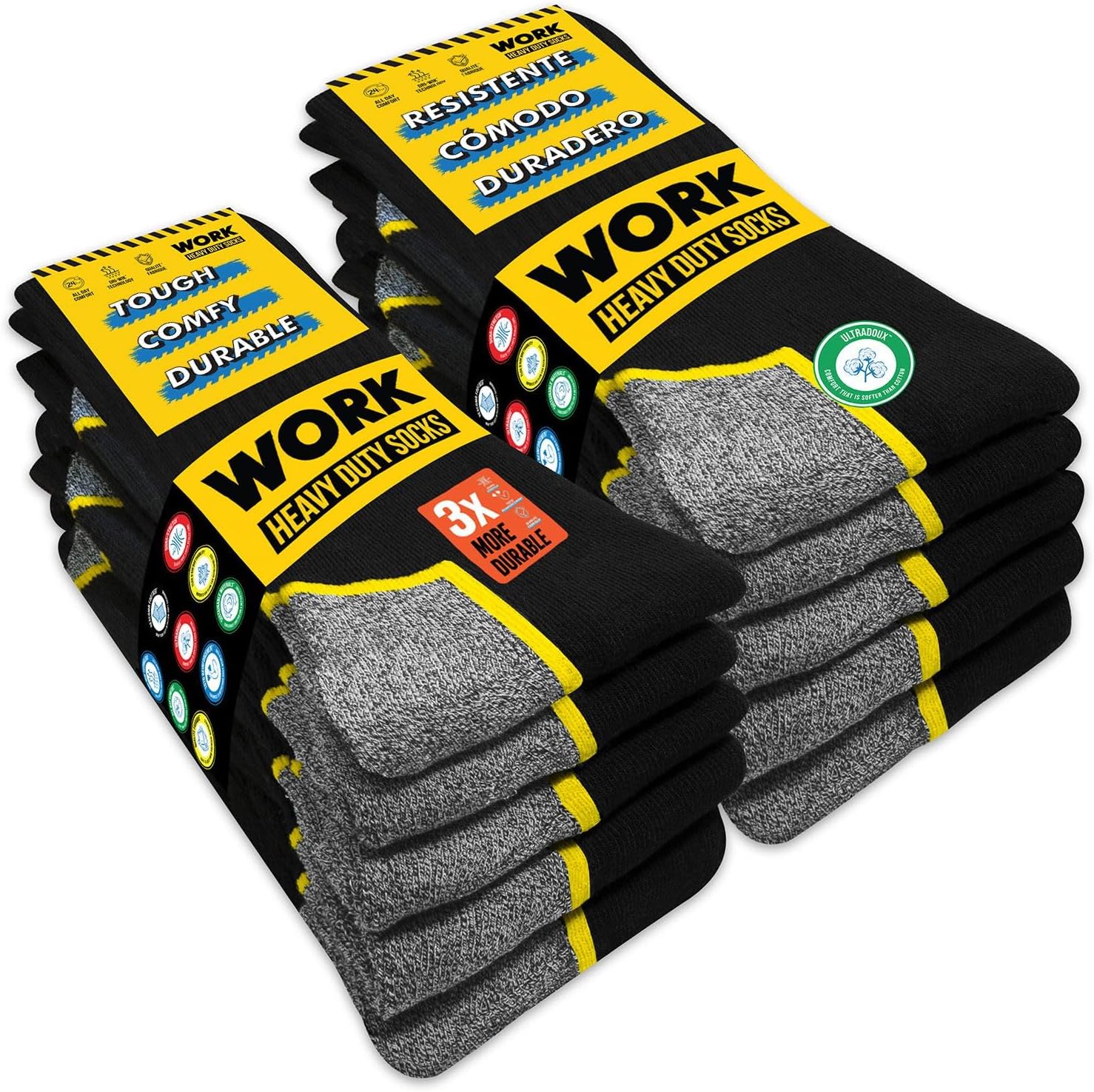 SOXCO WORK Socks for Men Crew Length Black Socks 6/10 Pairs