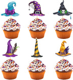 24Pcs Witch Hat Cupcake Toppers Halloween Party Decorations Halloween Witch Hat Theme Cupcake Decorations for Birthday Party Baby Shower Supplies