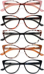 EYEURL 5 Pack Reading Glasses for Women-Cat Eye Blue Light Blocking Readers Fashion Computer Glasses with Spring Hinge Anti-Glare Readers for Women 1.5