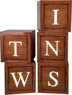 Czlotyh Twins Baby Shower Decorations Baby Boxes with Letters 5pcs Wood Baby Shower Brown Blocks with 5pcs Letters for Twins Balloon Boxes Gender Reveal Birthday Party Favors