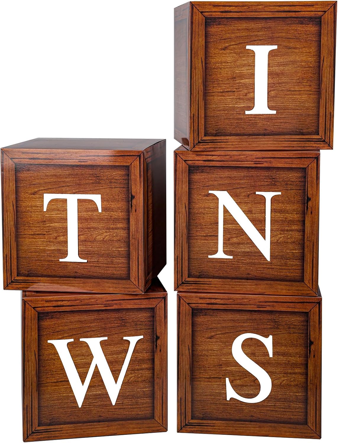 Czlotyh Twins Baby Shower Decorations Baby Boxes with Letters 5pcs Wood Baby Shower Brown Blocks with 5pcs Letters for Twins Balloon Boxes Gender Reveal Birthday Party Favors